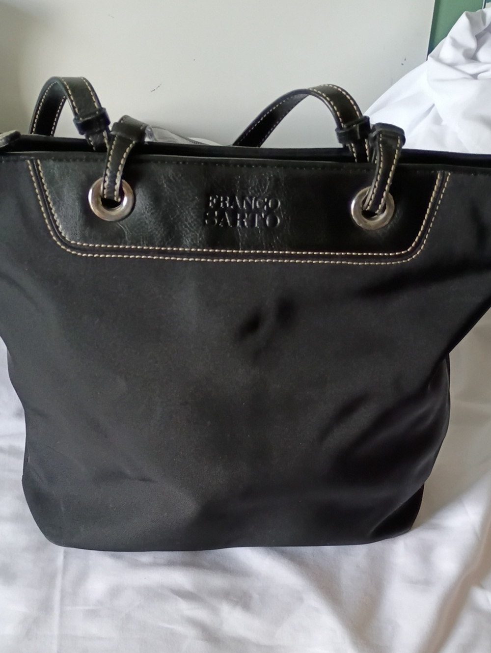 Franco Sarto Black Tote with Top-Stitch Detail